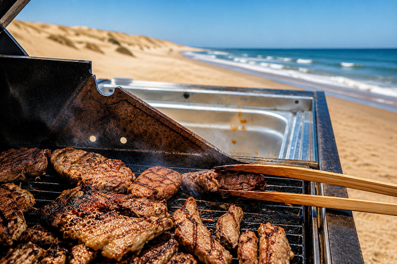 Desert braai cooking beside the Atlantic dunes